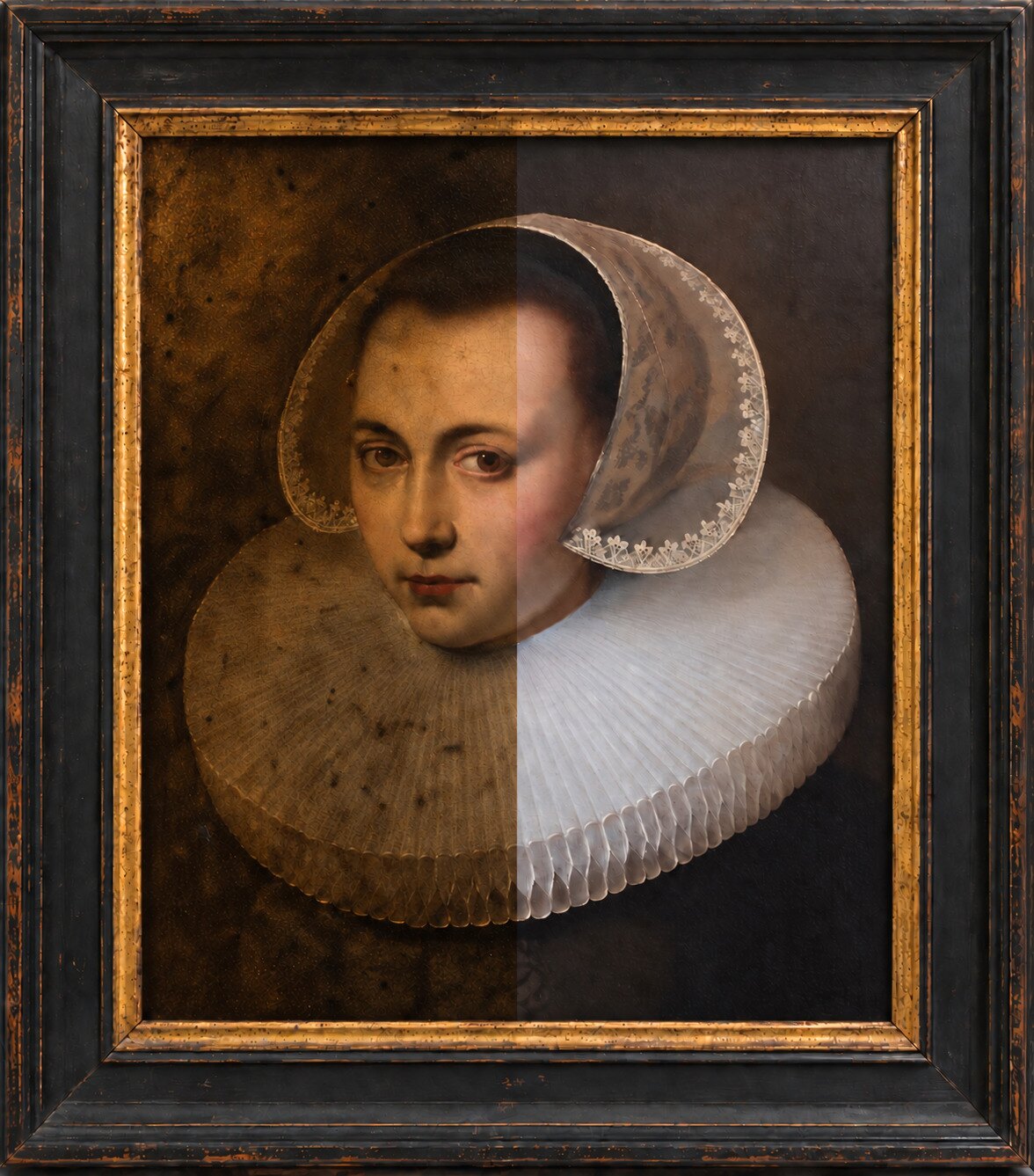 Seventeenth-century portrait in a period ebonized frame